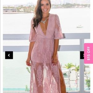 Black Deep V lace romper maxi